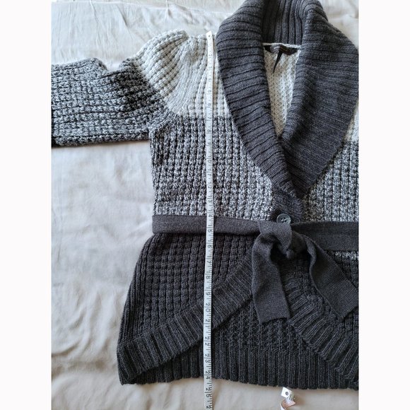 BCBGMaxAzria Size M, Gray Wrap Cardigan with Shawl Collar - Picture 6 of 7